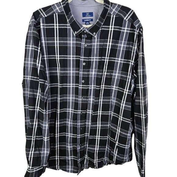 [g] George Classic Fit Button-Up Shirt Men's Size 3XL Long‎ Sleeve Plaid Black - Picture 1 of 10